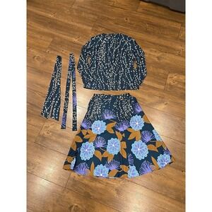 Edith Flagg Floral Green Skirt And Shirt With Ties Size Unknown See Description